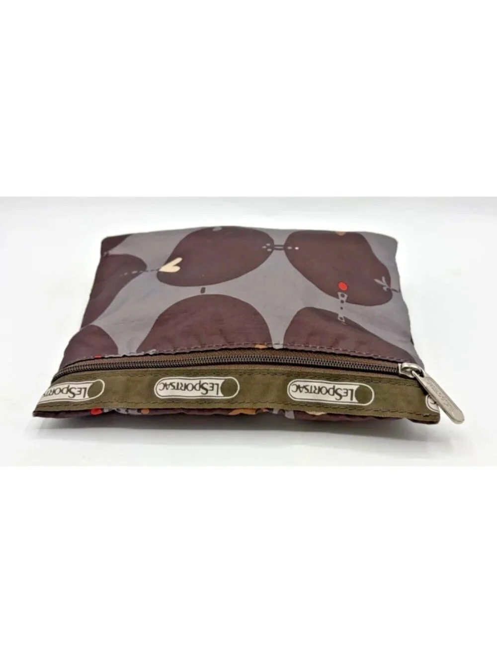 LeSportsac Gray Mod Geometric Mushroom Print Zipper Pouch Cosmetic Bag Boho
